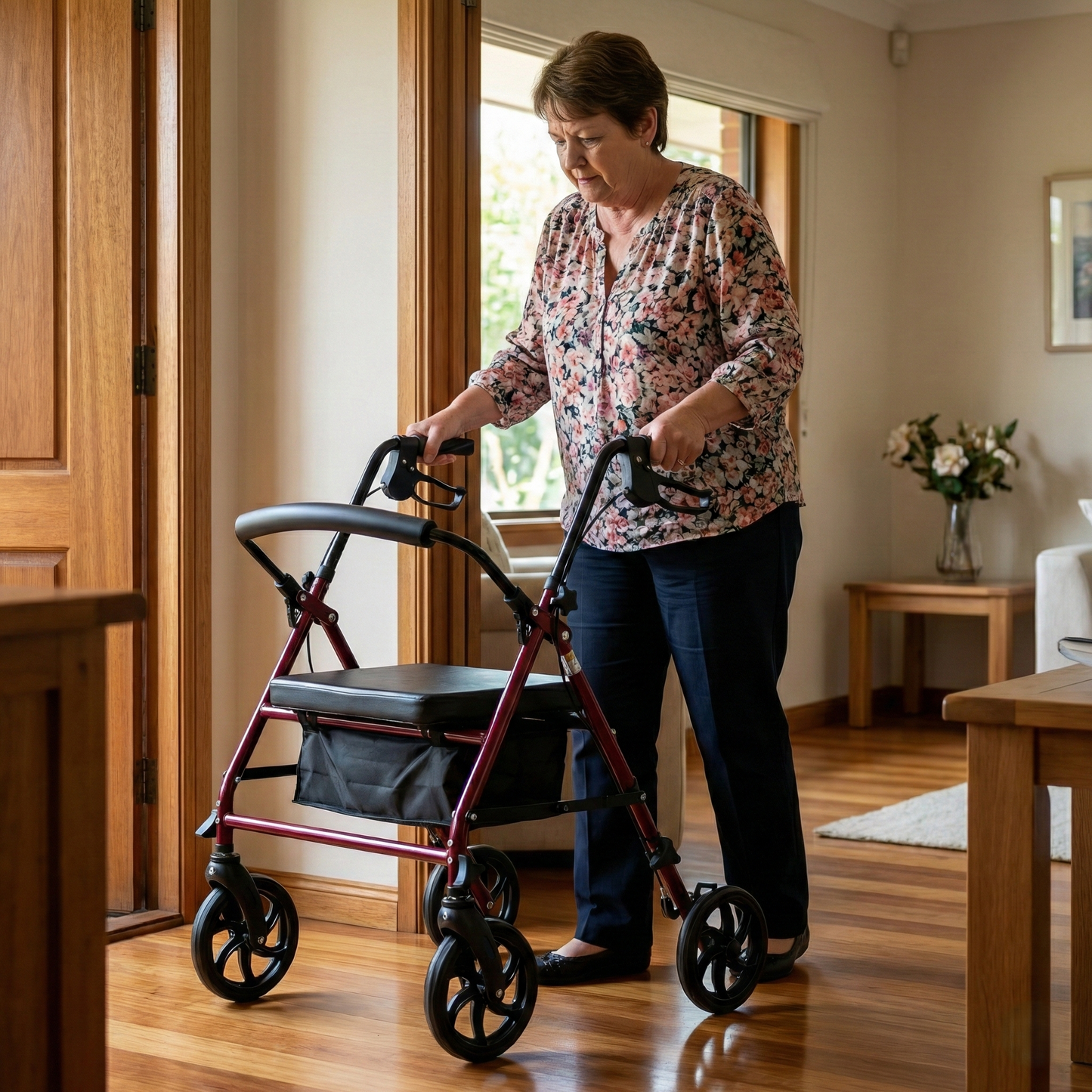Altus Essential Compact Rollator Walker with Seat 4 Wheels Mobility Aid Red