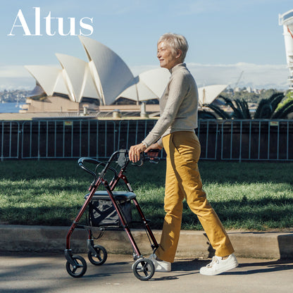 Altus Essential Compact Rollator Walker with Seat 4 Wheels Mobility Aid Red