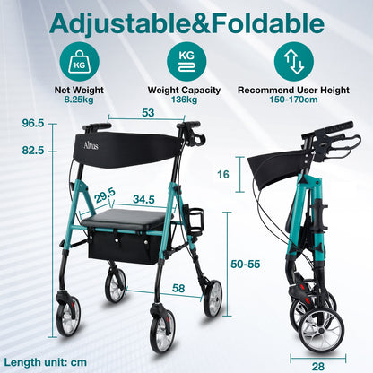 Altus 经典助行器带座椅助行器高度可调折叠深青色