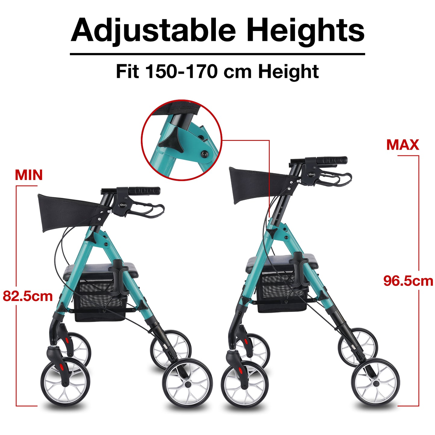 Altus Metro Mobility Walker With Seat & Padded Backrest - Deep Teal