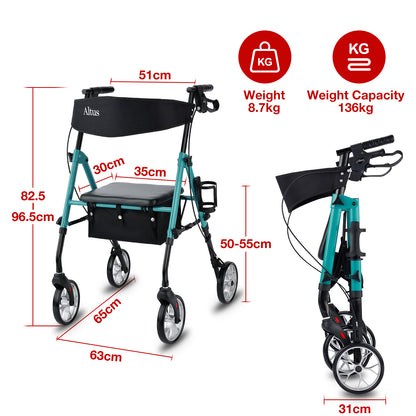 Altus Metro Mobility Walker With Seat & Padded Backrest - Deep Teal