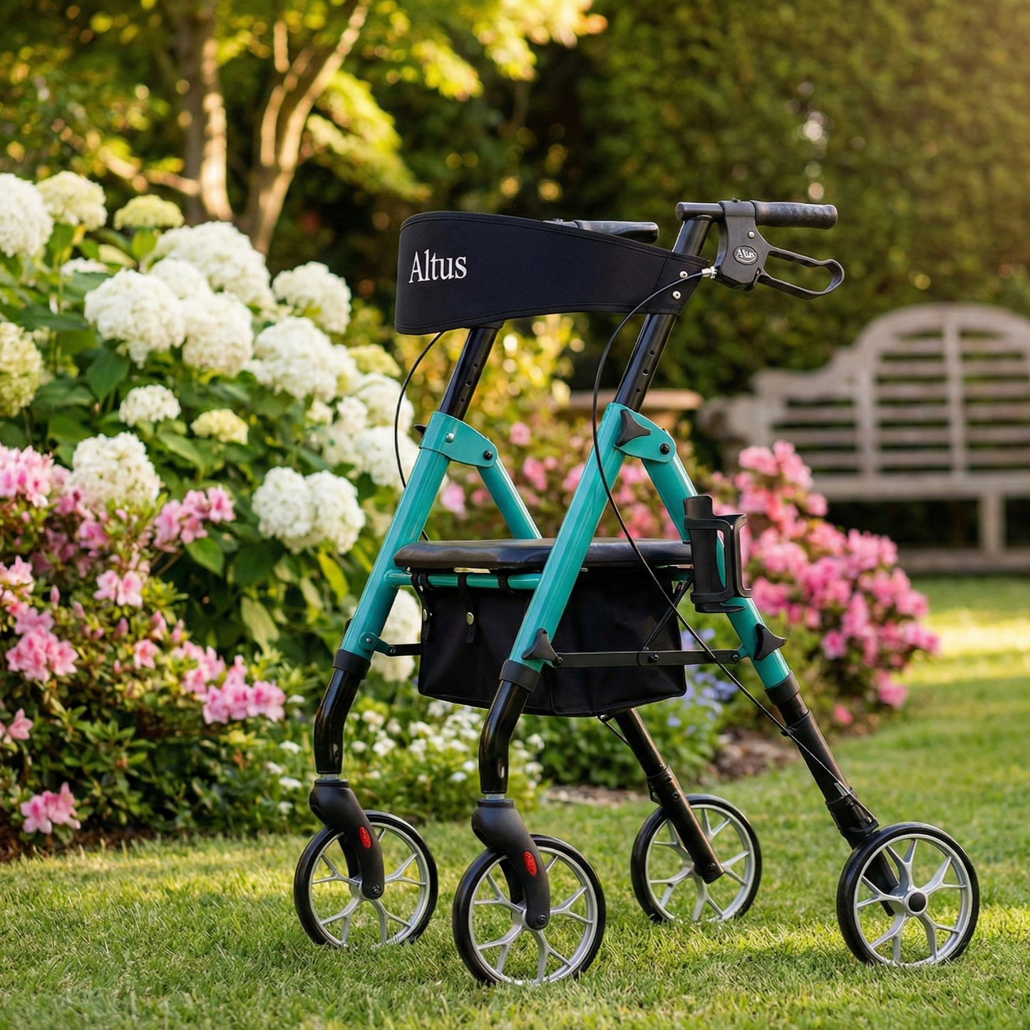Altus Metro Mobility Walker With Seat & Padded Backrest - Deep Teal