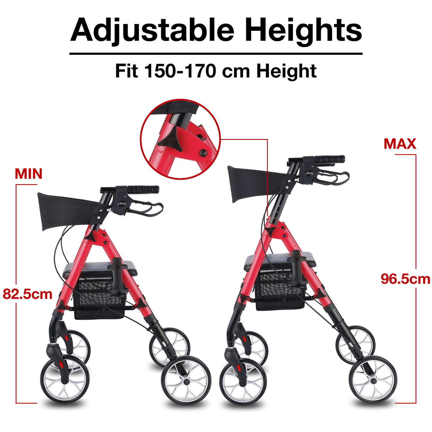 Altus Metro Wheel Mobility Walker With Seat & Padded Backrest - Red