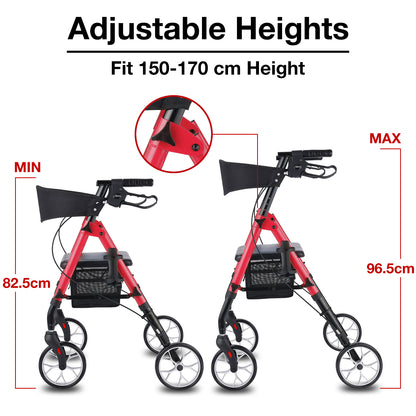 Altus Metro Wheel Mobility Walker With Seat & Padded Backrest - Red