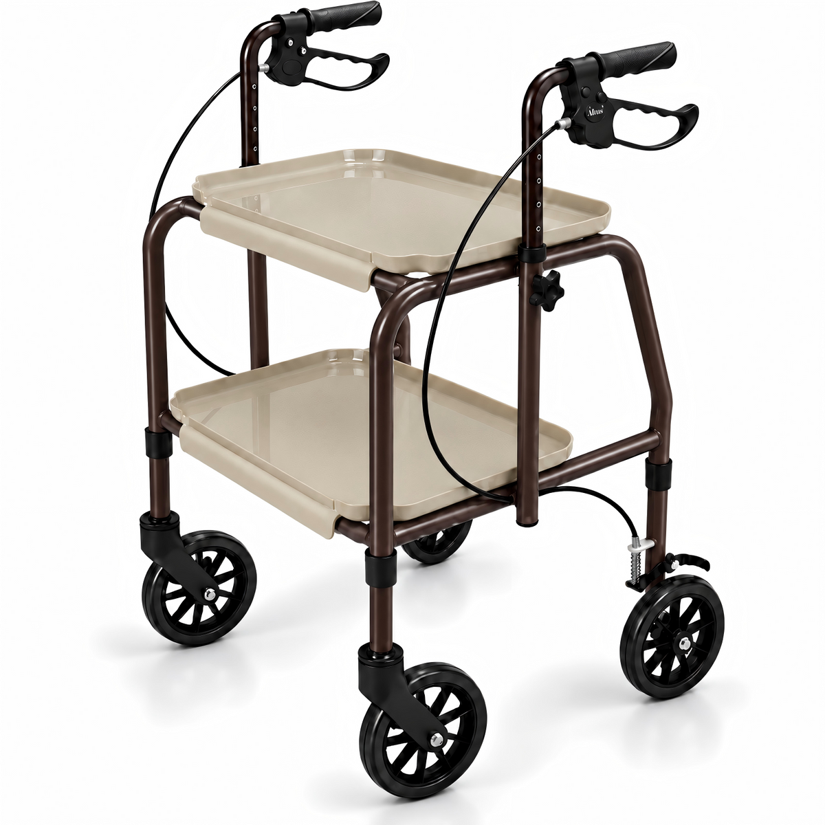 Altus Adjustable Meal Tray Walker with Brakes Mobility Trolley Brown