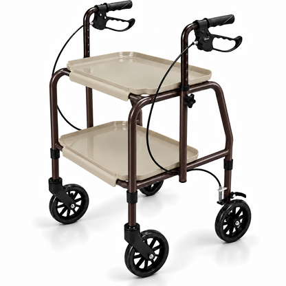 Altus Adjustable Meal Tray Walker with Brakes Mobility Trolley Brown