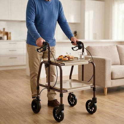 Altus Adjustable Meal Tray Walker with Brakes Mobility Trolley Brown