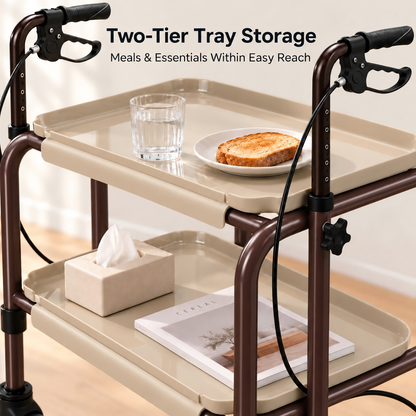Altus Adjustable Meal Tray Walker with Brakes Mobility Trolley Brown