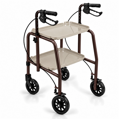 Altus Adjustable Meal Tray Walker with Brakes Mobility Trolley Brown