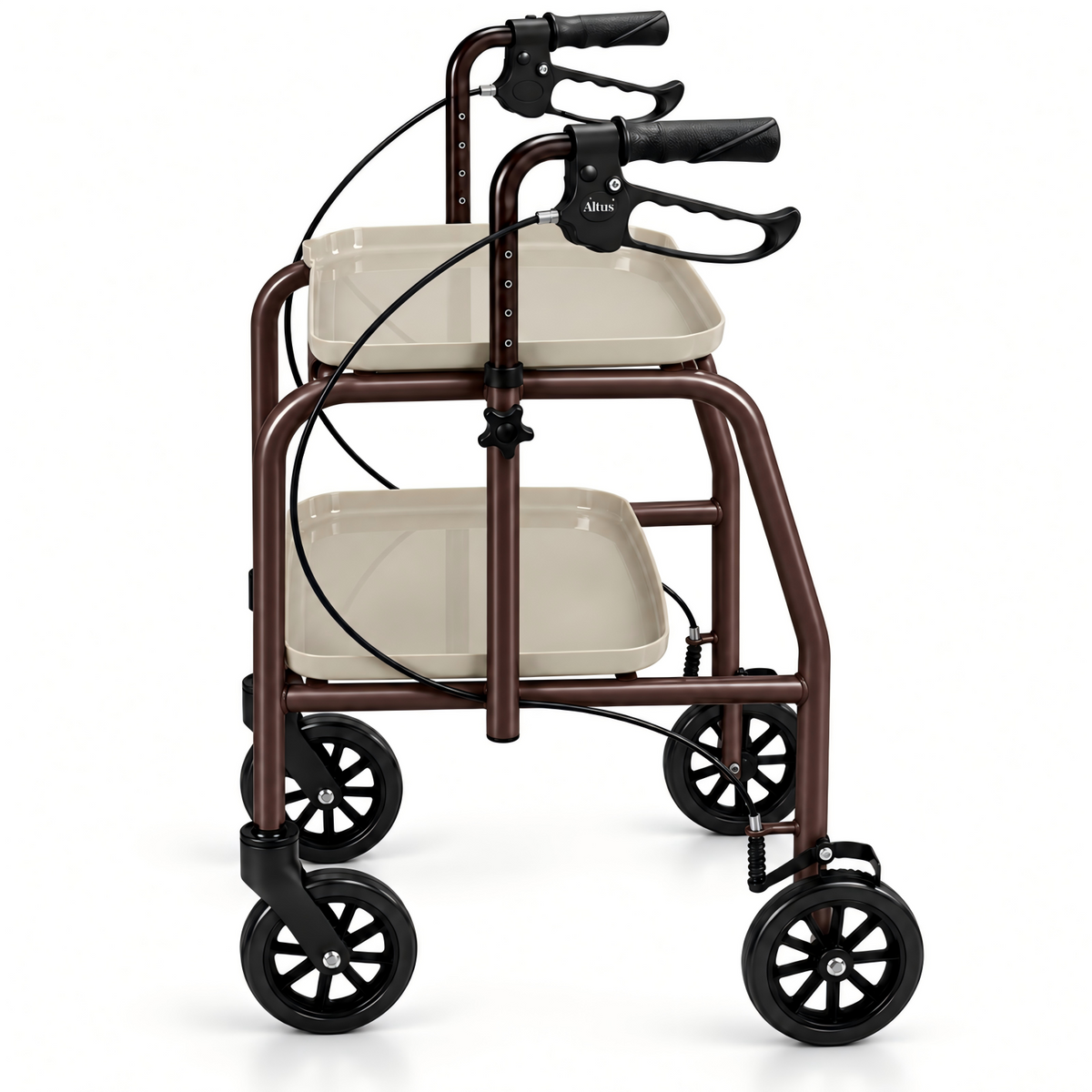 Altus Adjustable Meal Tray Walker with Brakes Mobility Trolley Brown