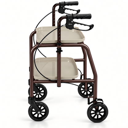 Altus Adjustable Meal Tray Walker with Brakes Mobility Trolley Brown