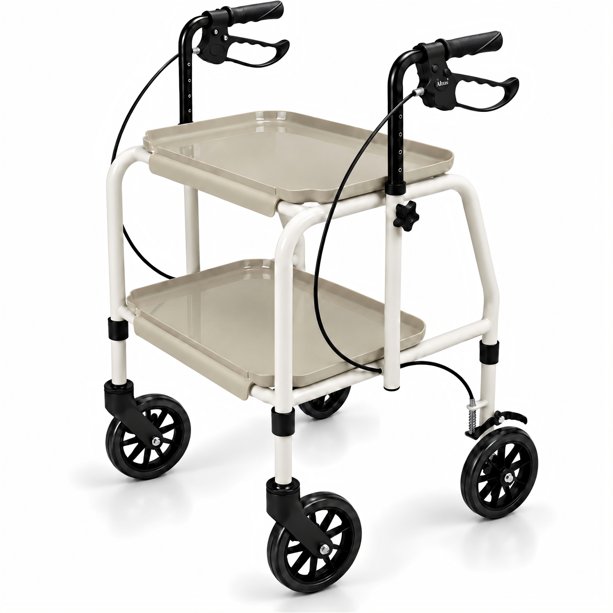 Altus Adjustable Meal Tray Walker with Brakes Mobility Trolley - Cream