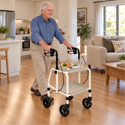 Altus Adjustable Meal Tray Walker with Brakes Mobility Trolley - Cream