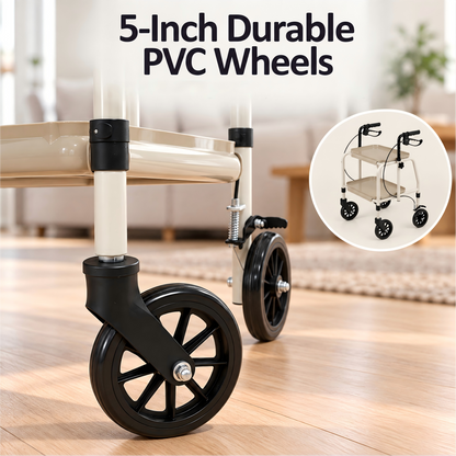 Altus Adjustable Meal Tray Walker with Brakes Mobility Trolley - Cream