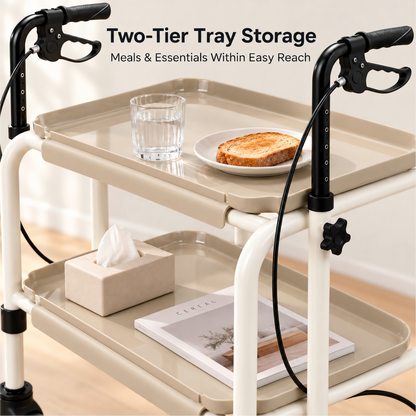 Altus Adjustable Meal Tray Walker with Brakes Mobility Trolley - Cream