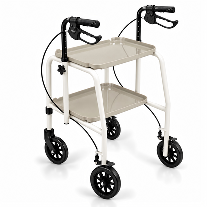 Altus Adjustable Meal Tray Walker with Brakes Mobility Trolley - Cream