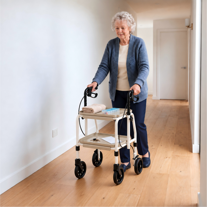 Altus Adjustable Meal Tray Walker with Brakes Mobility Trolley - Cream