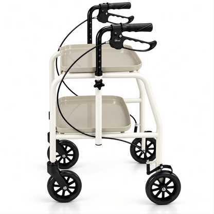 Altus Adjustable Meal Tray Walker with Brakes Mobility Trolley - Cream