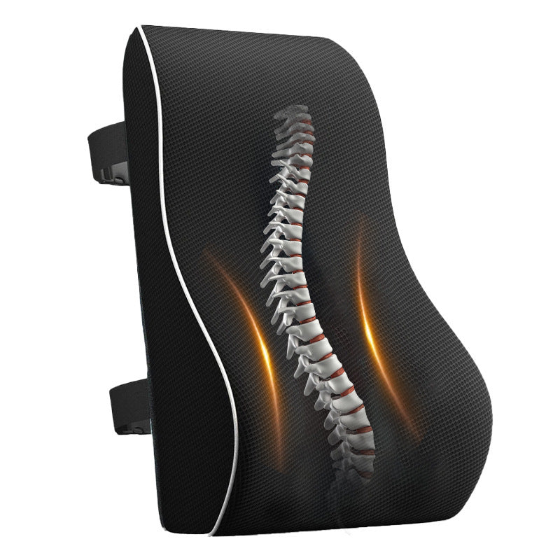 Black ergonomic pillow with a spine design on a white background