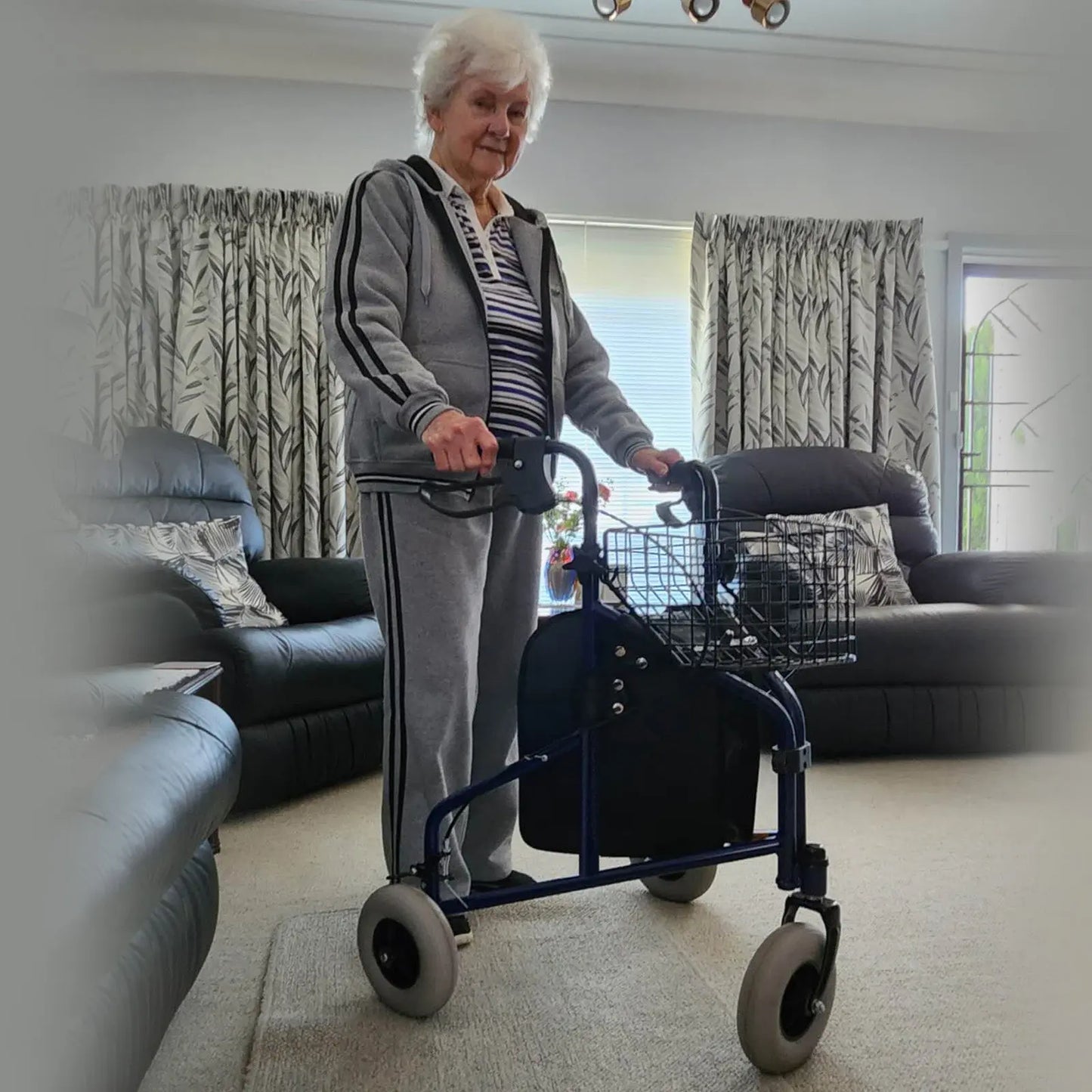 Altus 3 Wheel Rollator Walker Mobility Aid with Wire Storage Tray and Zip Bag Blue myaltus