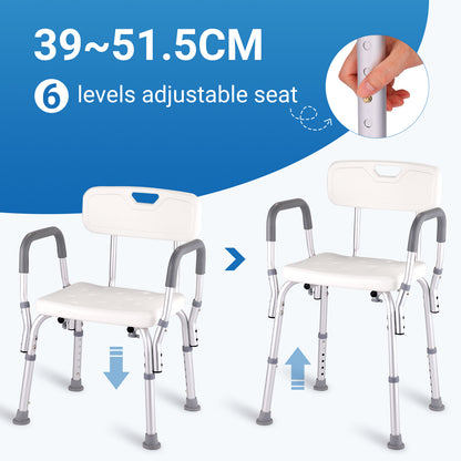 Altus Bathroom Shower Chair with Back Rest and Arm Aluminium Adjustable