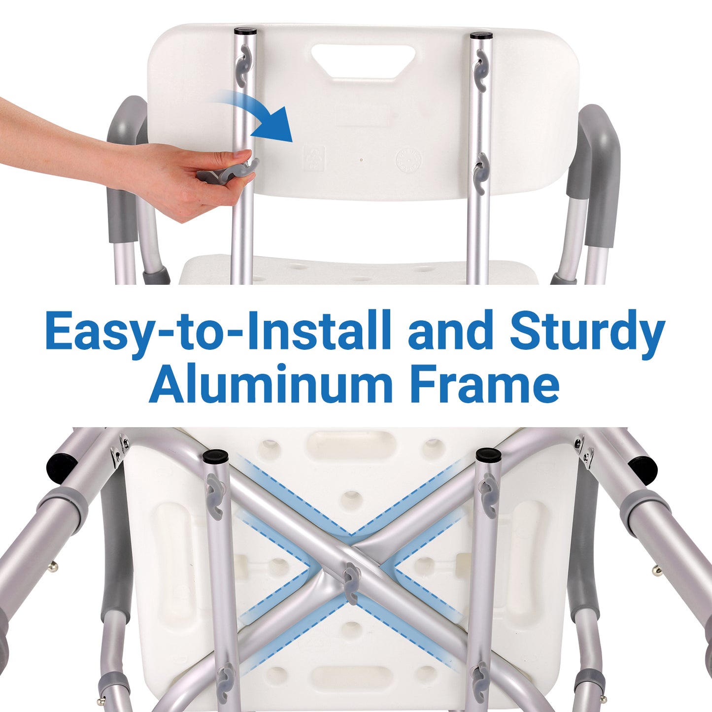 Altus Bathroom Shower Chair with Back Rest and Arm Aluminium Adjustable