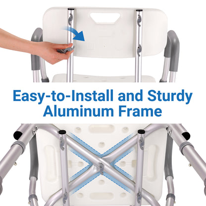 Altus Bathroom Shower Chair with Back Rest and Arm Aluminium Adjustable