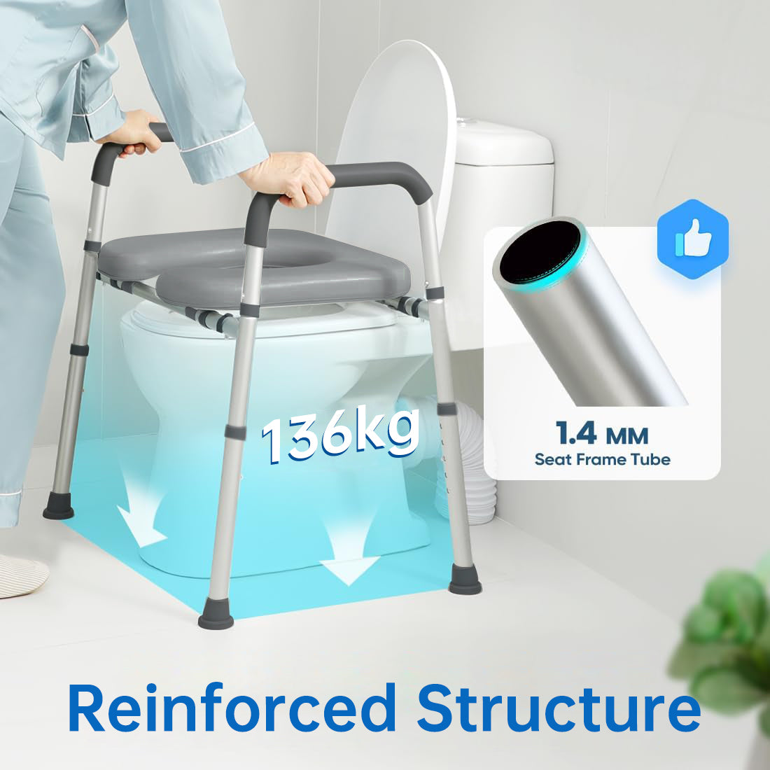 Altus Raised Toilet Seat Raiser Over Toilet Aid Padded Seat with Arm