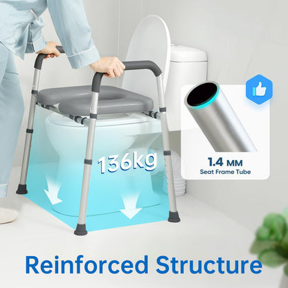 Altus Raised Toilet Seat Raiser Over Toilet Aid Padded Seat with Arm