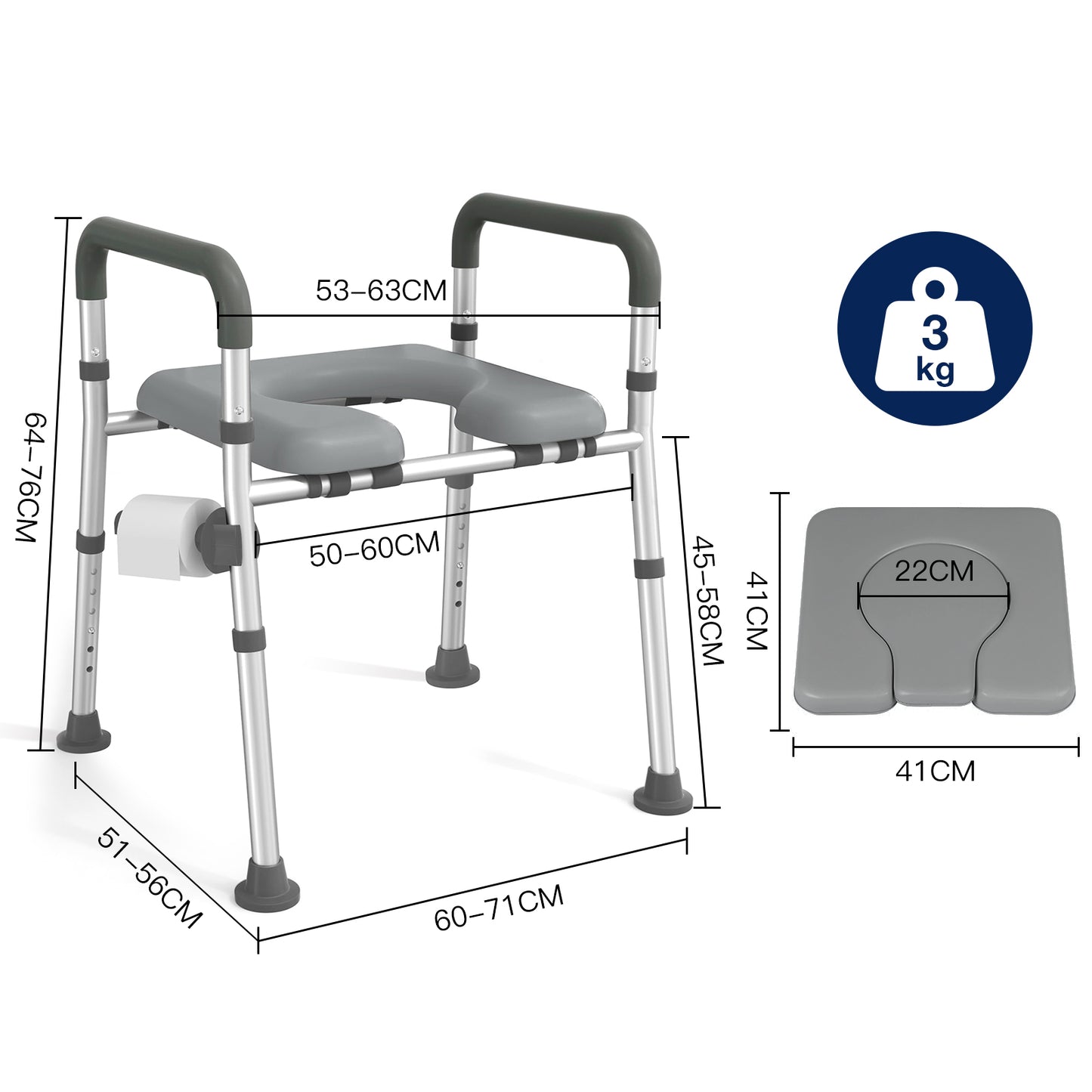Altus Raised Toilet Seat Raiser Over Toilet Aid Padded Seat with Arm