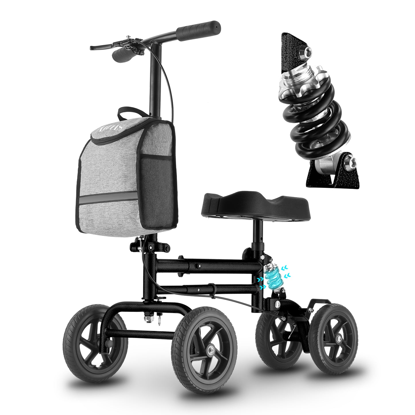Knee walker with a backpack attachment on a white background