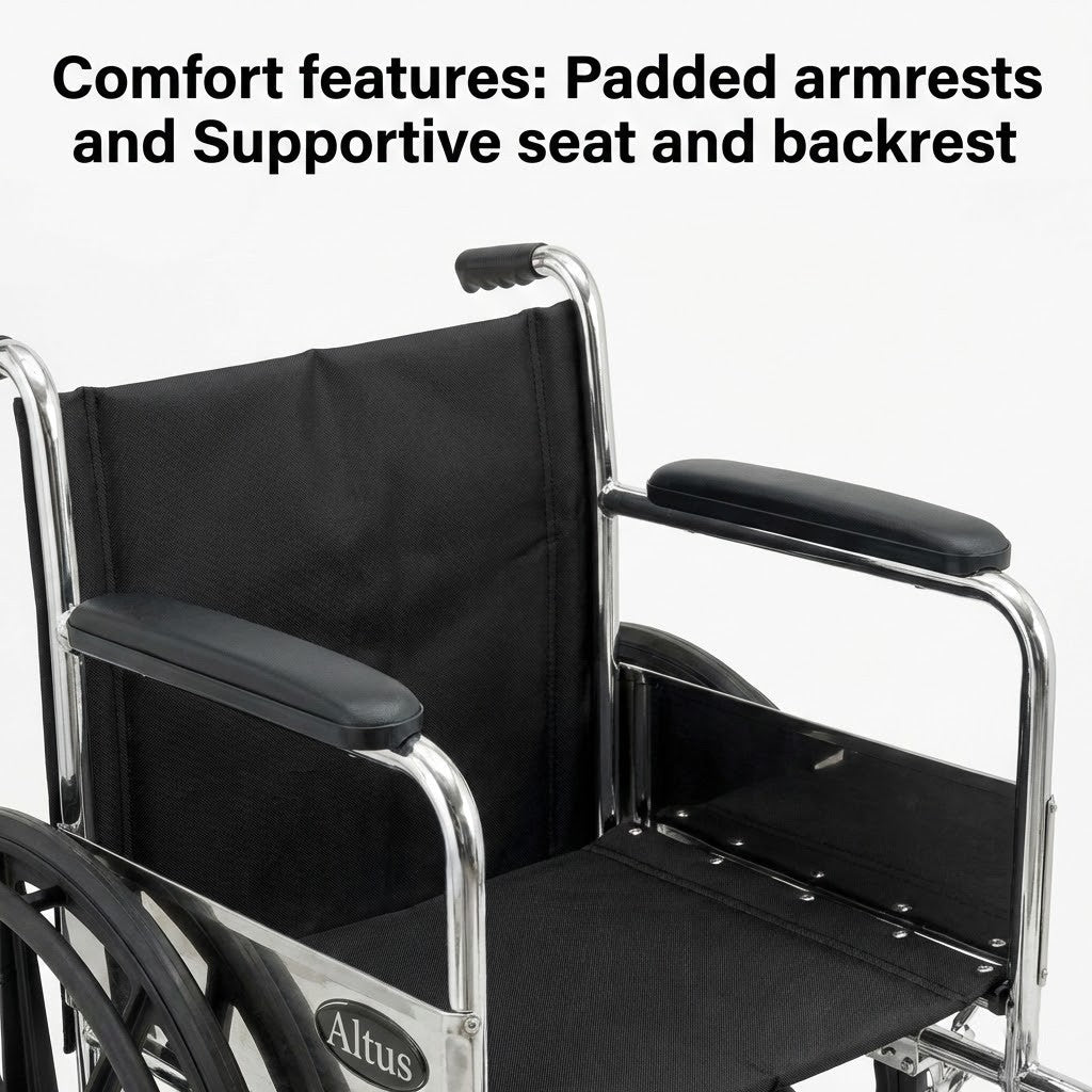 Comfort focused design includes padded armrests and supportive seat and backrest, providing a comfortable sitting experience for extended use.