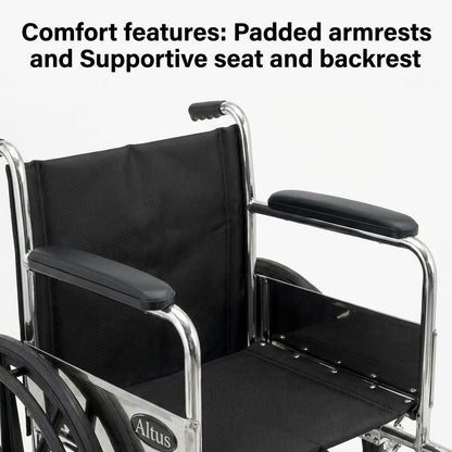 Comfort focused design includes padded armrests and supportive seat and backrest, providing a comfortable sitting experience for extended use.