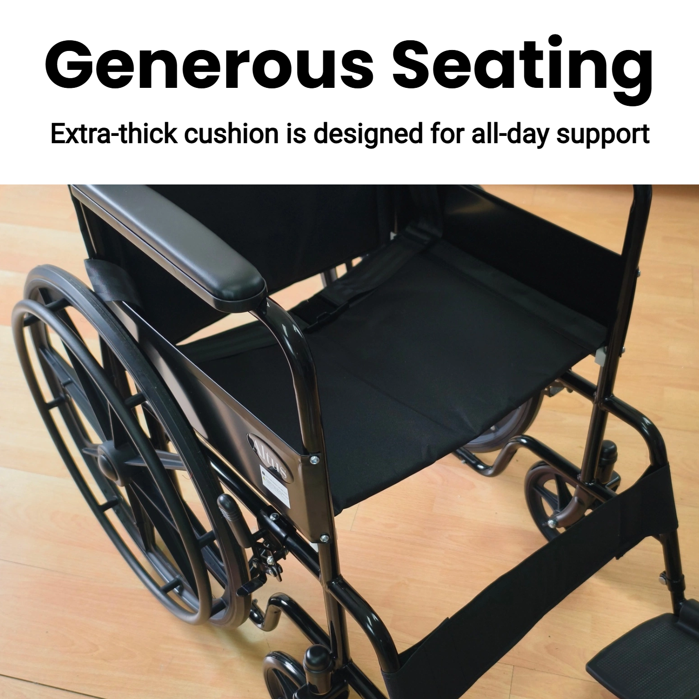 Comfort focused design includes padded armrests and supportive seat and backrest, providing a comfortable sitting experience for extended use.