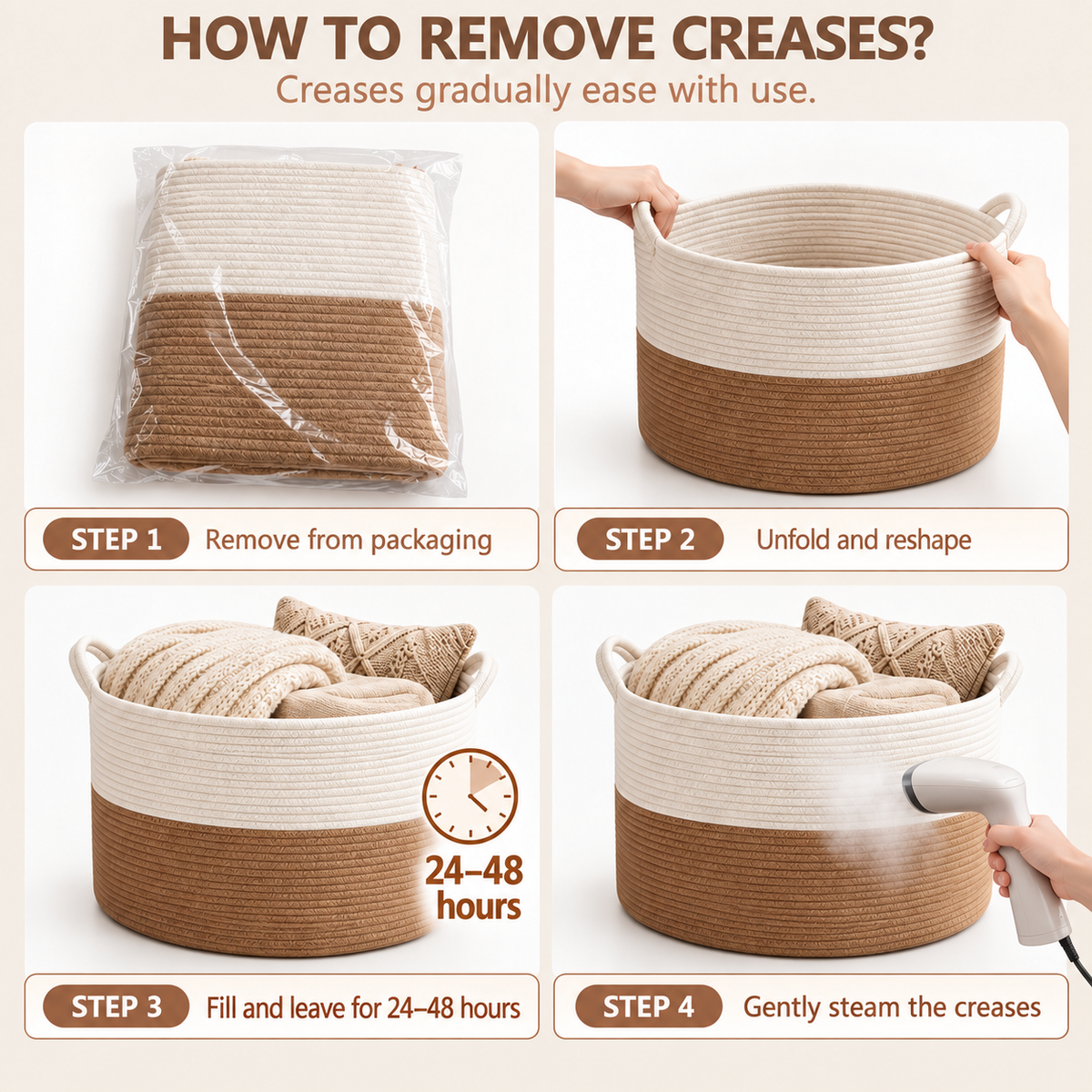 Altus 83L Extra Large Two-Tone Cotton Rope Storage Basket Laundry Hamper