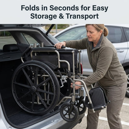 The Altus folding wheelchair collapses quickly into a compact size, making it easy to store in a car boot for transport and travel.