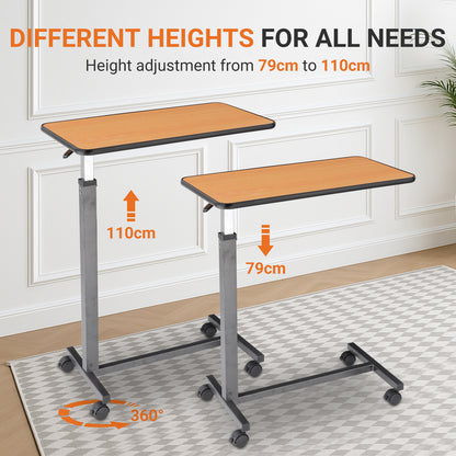 Height adjustable from 79cm to 110cm, this mobile bedside desk suits various needs—whether you're sitting, eating, working, or standing. The 360° swivel castors offer smooth movement in all directions, ideal for flexible home use.