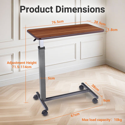 Altus Overbed Table Gas Lift Mechanism Steel Frame Laminate Top - Walnut