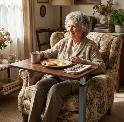 Altus 床上桌 – 燃气升降机构钢框架层压板顶部胡桃木