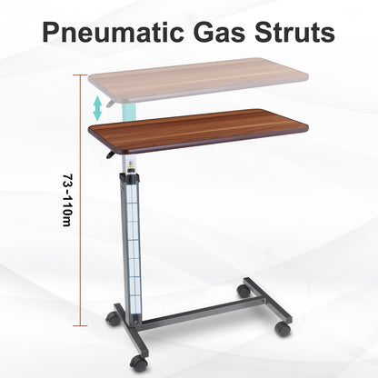 Table Adjustability Features: Image showcasing the sturdy, well-built frame of the overbed table with height adjustability markers.