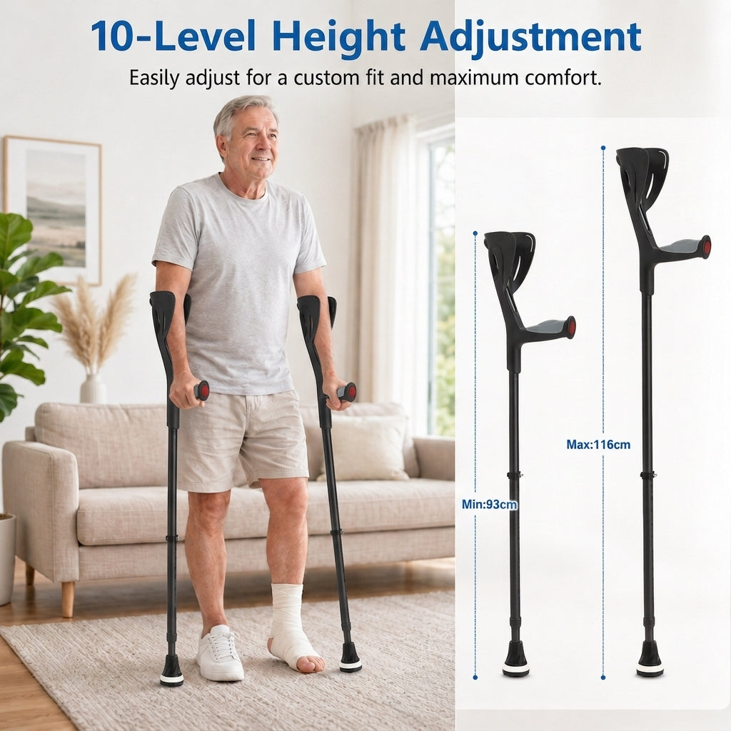Altus Premium Ergonomic Adjustable Forearm Elbow Crutches - Black