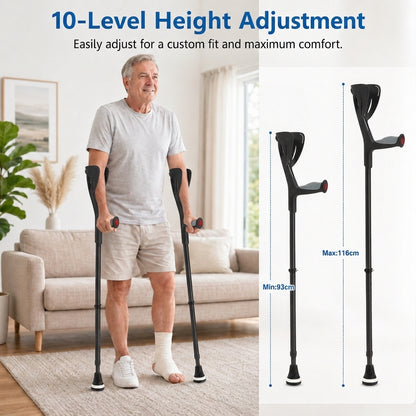 Altus Premium Ergonomic Adjustable Forearm Elbow Crutches - Black