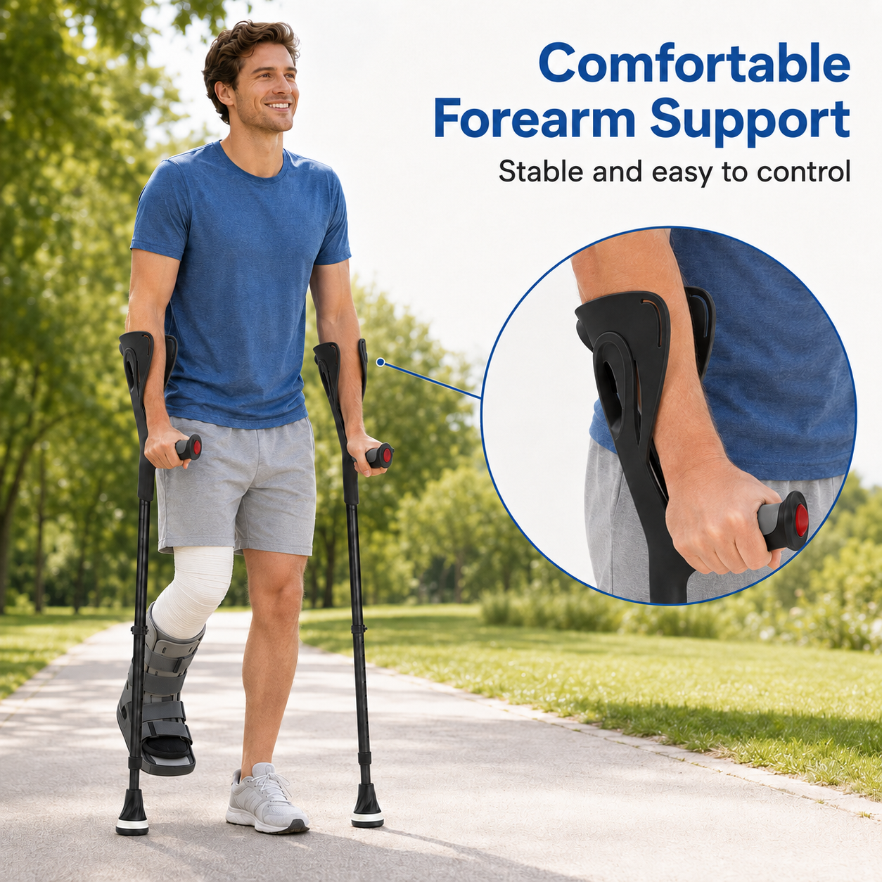Altus Premium Ergonomic Adjustable Forearm Elbow Crutches - Black