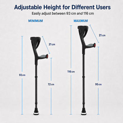 Altus Premium Ergonomic Adjustable Forearm Elbow Crutches - Black