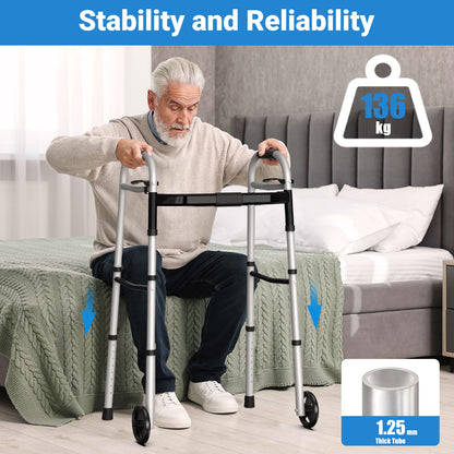 Altus Folding Walking Frame with Wheels Height & Width Adjustable Lightweight Aluminium
