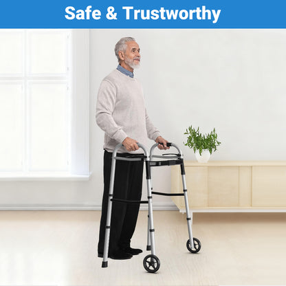 Altus Folding Walking Frame with Wheels Height & Width Adjustable Lightweight Aluminium