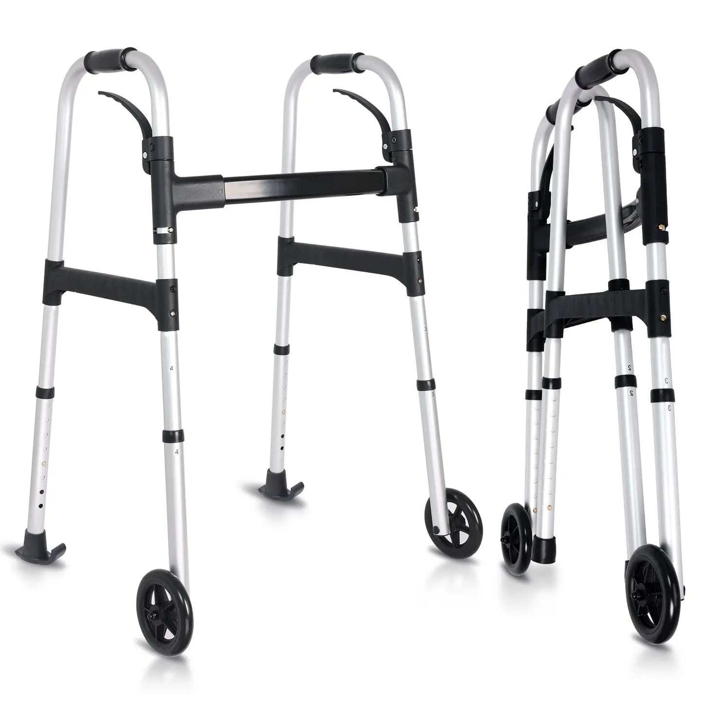 Altus Lightweight Aluminum Folding Walking Frame Adjustable Height Mobility Walker with Anti-Skid Skis and Wheels for Seniors myaltus