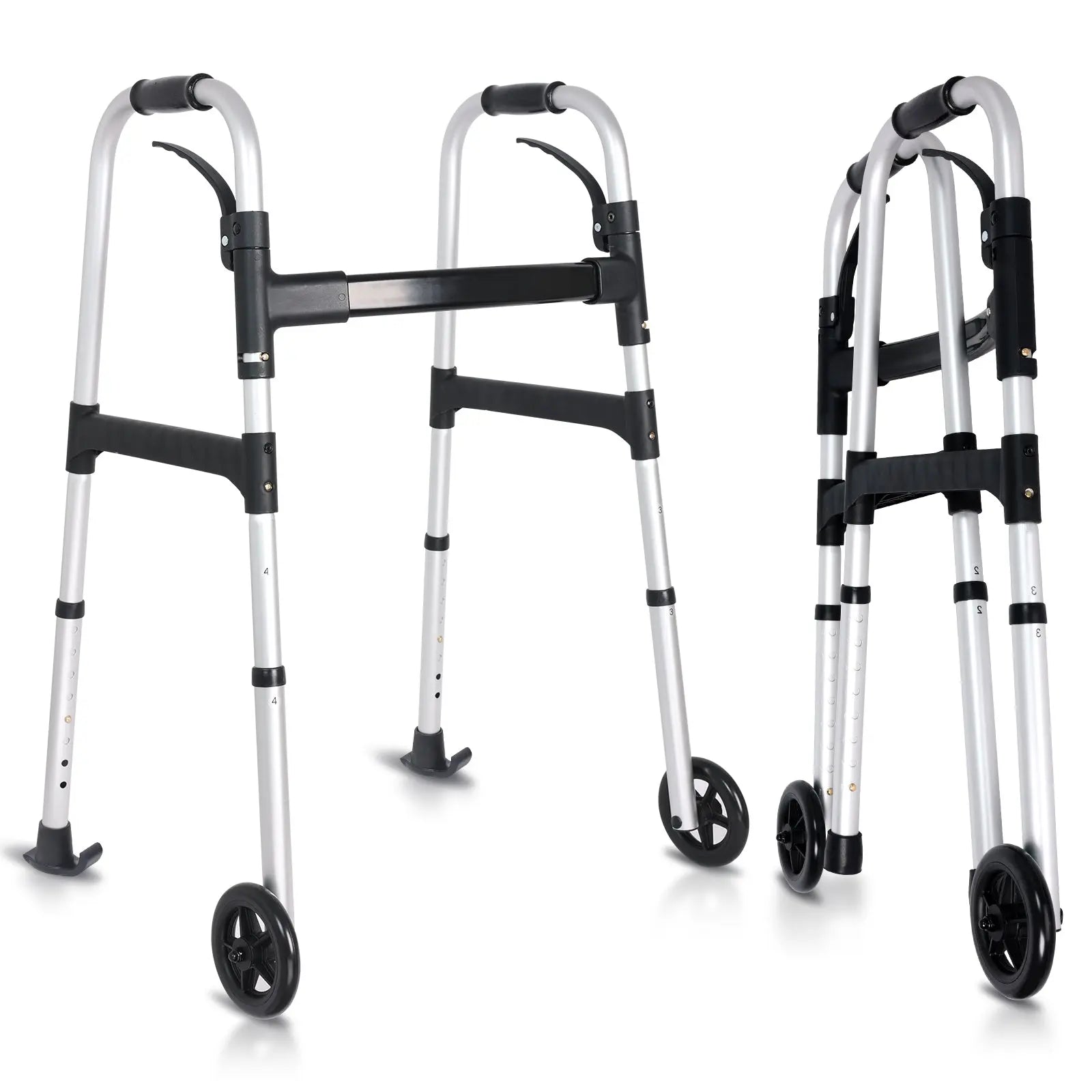 Altus Lightweight Aluminum Folding Walking Frame Adjustable Height Mobility Walker with Anti-Skid Skis and Wheels for Seniors myaltus