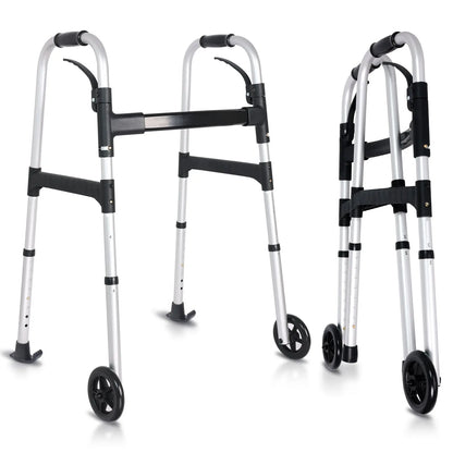 Altus Lightweight Aluminum Folding Walking Frame Adjustable Height Mobility Walker with Anti-Skid Skis and Wheels for Seniors myaltus