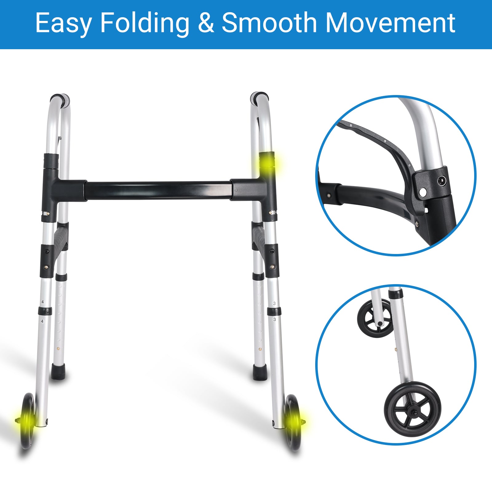 Altus Aluminum Walking Frame with easy folding mechanism and smooth wheels for easy movement.